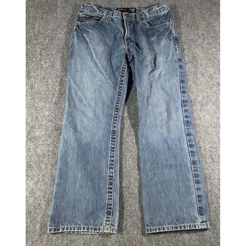 Ariat FR M4 Low Rise Boot Cut Jeans Mens 35x30 CAT 2 Flame Resistant Denim Blue